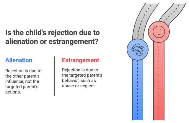 Is the child's rejection due to alienation or estrangement?