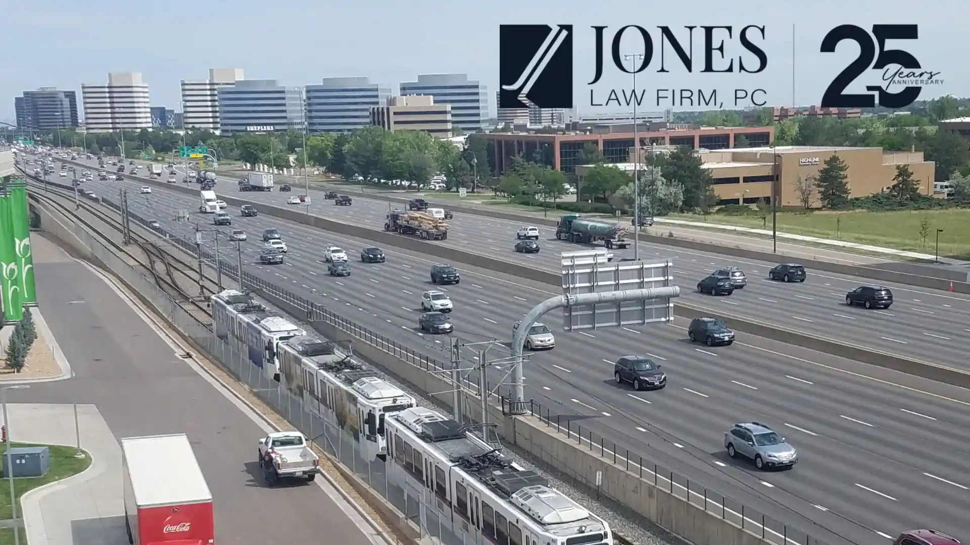 Greenwood Village, Colorado - June 27, 2019: Traffic on Interstate 25 (I-25), where many residents needs legal divorce services.