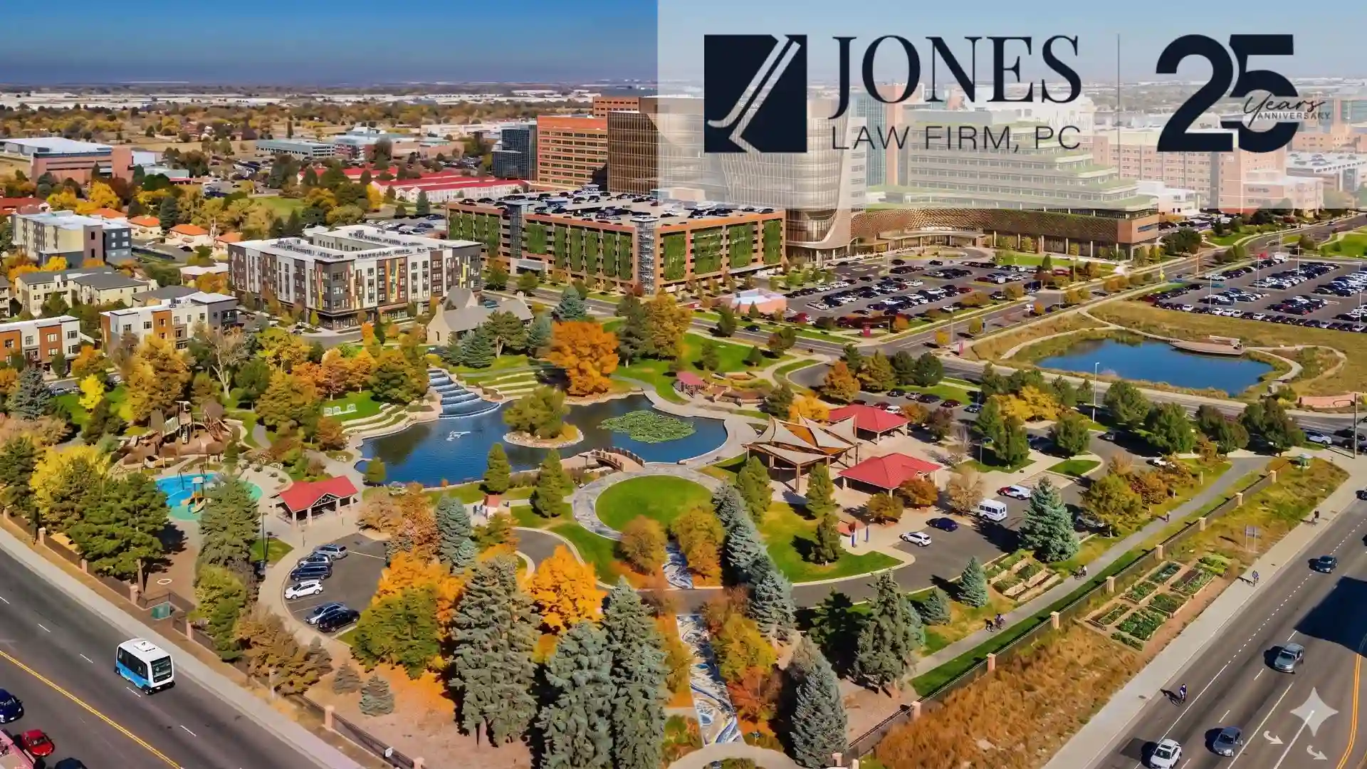 Aerial view of Aurora, CO where residents need family law services.