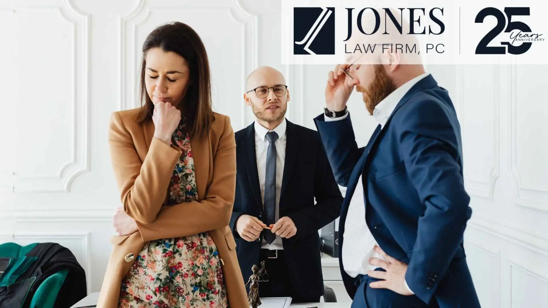 Stressed couple consults attorney at Jones Law Firm