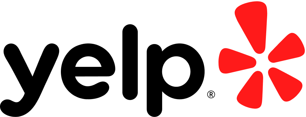 Red Yelp logo on black background