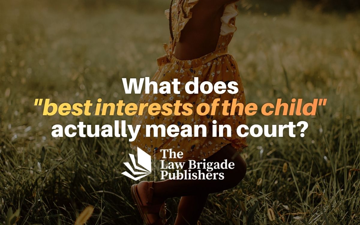 Child in meadow with family court best-interests text