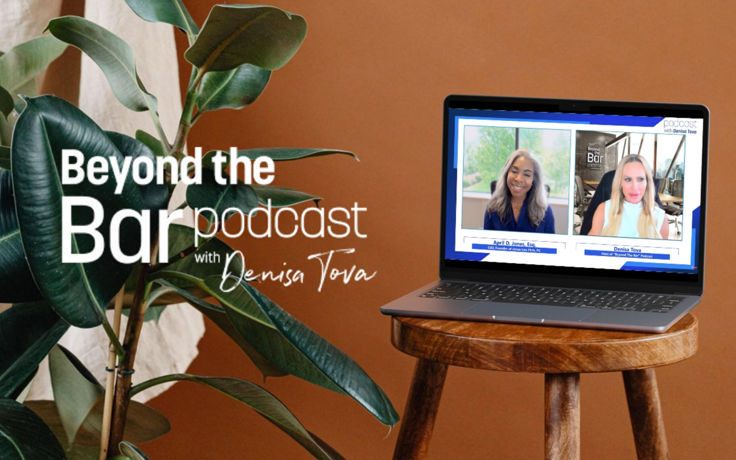 Beyond the Bar podcast displayed on laptop beside plant